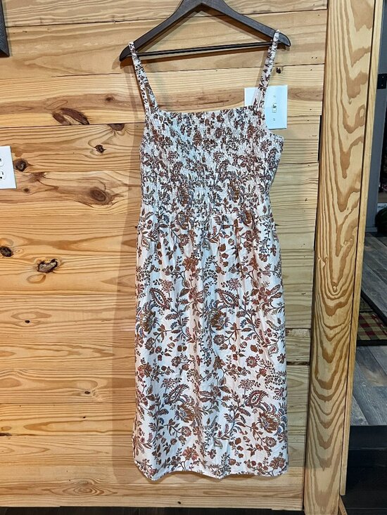 Old Navy Dresses & Skirts - Old Navy Fall Colors Cream Floral Smocked Halter Tiered Maxi Dress Womens 2XL